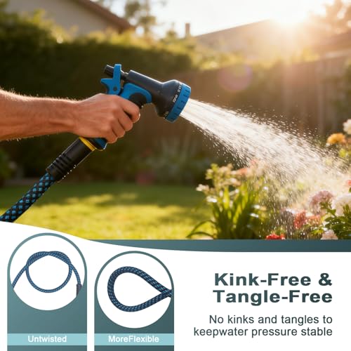 garden hose, non-extendable and ultra-lightweight 25 ft, equipped with 10-function nozzle. Kink-free, sturdy, flexible, and wear-resistant, suitable for use in yards, lawns, outdoors (25 FT) - size: 25 FT