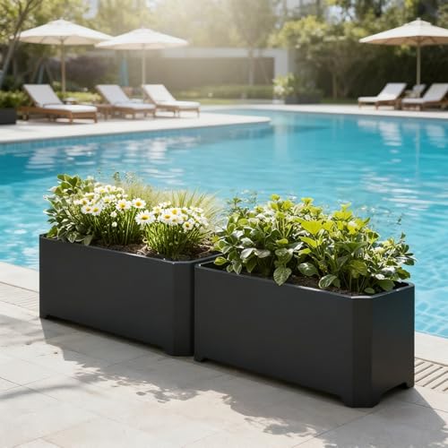 Metal Rectangular Planter Box 32"L x 15"W x 15"H Steel Black Planter Box - color: Black, size: 32"Lx15"Wx15"H