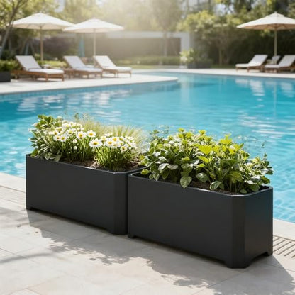 Metal Rectangular Planter Box 32"L x 15"W x 15"H Steel Black Planter Box - color: Black, size: 32"Lx15"Wx15"H