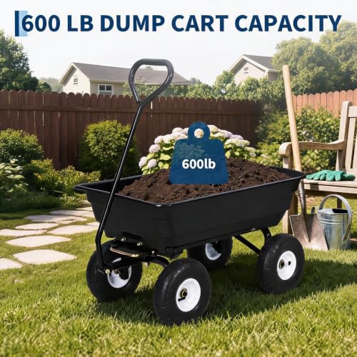Heavy-Duty Utility Garden Dump Cart, 600Lbs Capacity - size: 600LBS