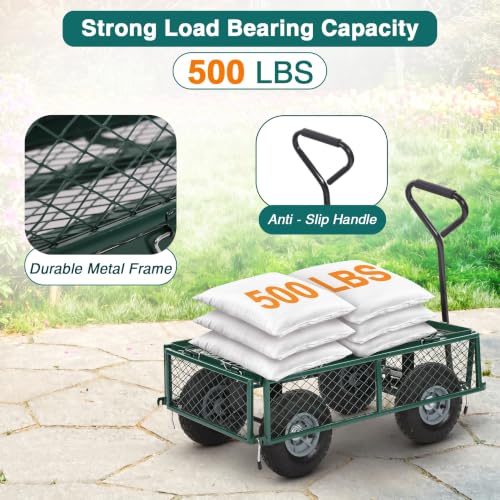 FDW | Heavy Duty Garden Cart with Wheels | Green | 500lbs Capacity - color: Green