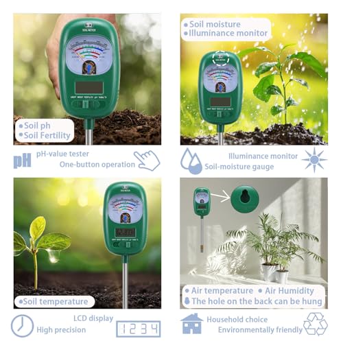7-in-1 Soil Test Kit, Soil Moisture Meter/Soil ph Meter/Fertility Soil Tester, Soil Hygrometer for Garden, Farm, Plant, Outdoor, Indoor, Lawn Care Moisture Meter for Hous Plants (No Battery Needed)