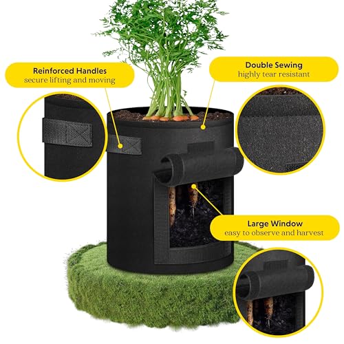 iPower 5-Pack 7-Gallon Potato Grow Bags Planter Pots with Handle, Access Flap and Visual Window, Easy to Harvest, Thickened Non-Woven Aeration Fabric Container for Tomato, Carrot, Fruits, Vegetables - size: 7 Gallon