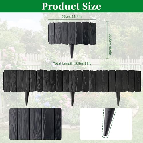 19FT No Dig Landscape Edging, 20PCS Wood-Look Border