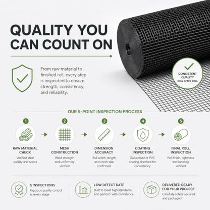 GoldPeak Black Hardware Cloth 1/2 inch Wire Mesh Roll 48 x 50 Ft 19 Gauge - size: 1/2 inch 48''x50'