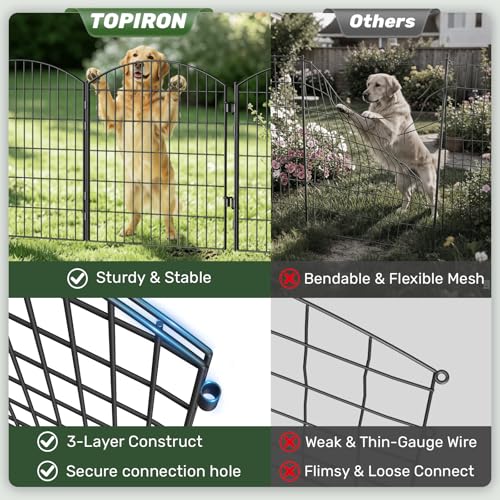 3-Layer Garden Fence with Gate 10 Panel 32in H×23ft L - size: 32in(H) x 23ft(L)