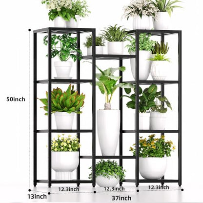 Metal Heavy Duty Plant Stand Indoor Outdoor,10 Tier Tall Plant Stands Holder,Large Wrought Iron Plant Shelves for Multi Pots,Black Tiered Flower Display Riser for Living Room,Patio,Balcony