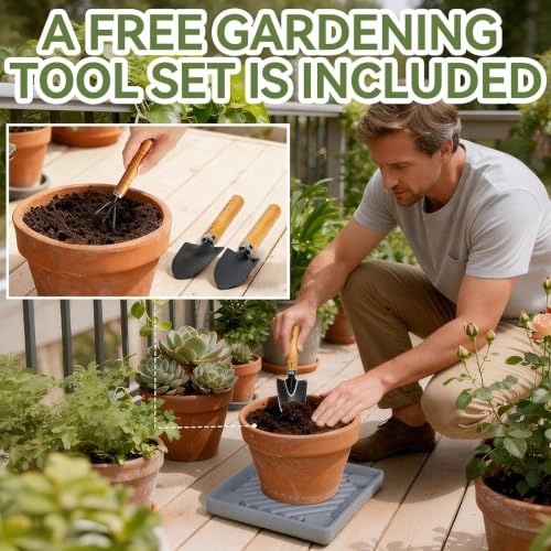 14.5" SquarePlant Caddy Beige with Hidden Wheels & Garden Tools Set - size: 14.56 Inch - Grey (1 Pcs)