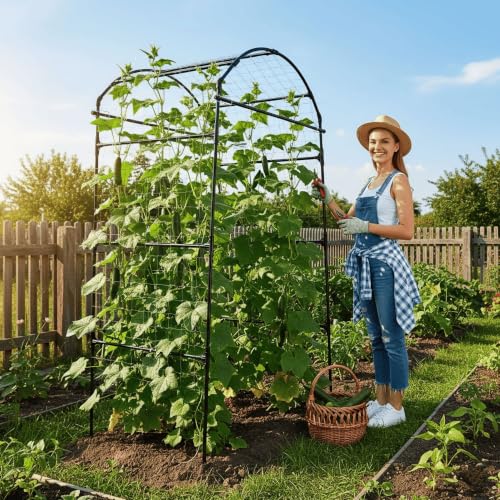 79" Tall Metal Cucumber Trellis Arch Sturdy Frame for 4FT Raised Garden Bed - size: 33"L x 33"W x 79"H