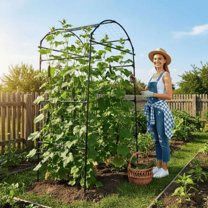 79" Tall Metal Cucumber Trellis Arch Sturdy Frame for 4FT Raised Garden Bed - size: 33"L x 33"W x 79"H