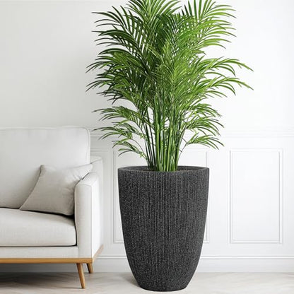 2-Pack 19" Black Resin Tall Round Planters with Fluted Texture - color: 19"h-black Fluted