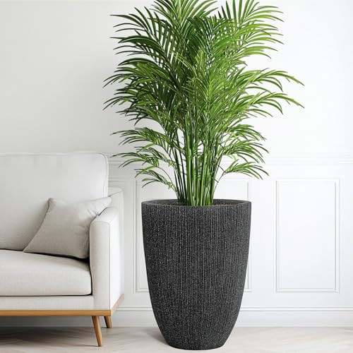 2-Pack 19" Black Resin Tall Round Planters with Fluted Texture - color: 19"h-black Fluted