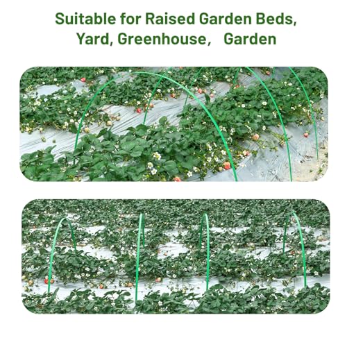8 PCS Fiberglass Garden Hoops, 6.6 FT Bendable Hoop & 32 Clips for Vegetable Plants Fruits Flowers Crop Greenhouse Row Cover Birds Animals Barrier Protection Net