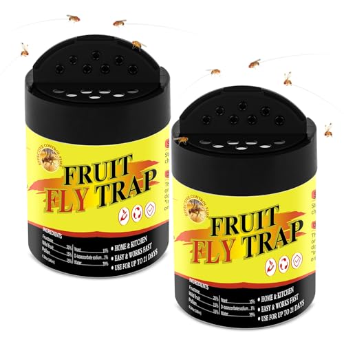 Glovv 2 Pack Fruit Fly Trap for Indoor & Kitchen Use, Reusable Gnat Trap & Fly Catcher with Plant Based Bait, Fruit Fly Killer for House, Fies Liquid Attractant
