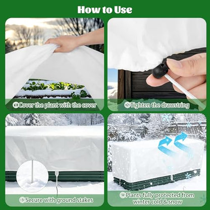 Hahood 2 Pack Plant Covers Freeze Protection with Ground Stakes, 6.1 x 3 x 1.6 FT Rectangular Raised Garden Bed Cover with Drawstring Reusable Frost Cloth for Winter Outdoor Plants - size: 6.1 x 3 x 1.6FT