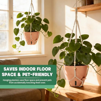 Self-Watering Hanging Planters for Indoor Plants Set 2-Piece Includes Plant Hanging Pot, Drainage-Hole Hanging Pot, and Hanging Basket Rack (Terracotta,10 Inches) - color: Terracotta