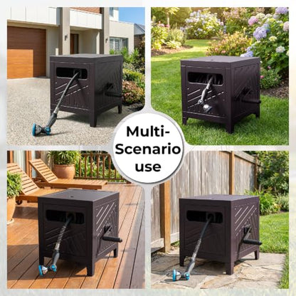 Garden Hose Reel Hideaway, Heavy Duty Metal Hose Reel Box for 125FT x 5/8" Hose, Steel Hose Storage Reel with Manual Crank Handle, Hose Guide System, Leak-Proof Aluminum Fittings, Stable 4-Leg Base