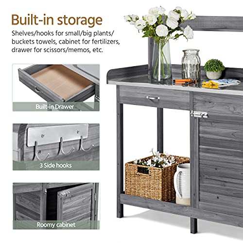 Topeakmart Outdoor Potting Bench with Storage Potting Table,Gray - color: Gray