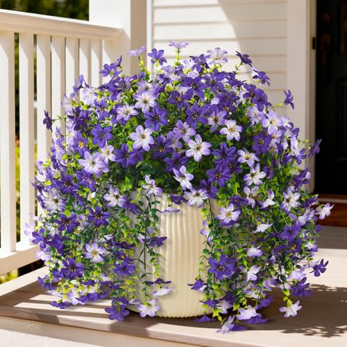 Homsunny Artificial Faux Hanging Flowers Plants for Outdoor Decoration - color: Mixed Purple