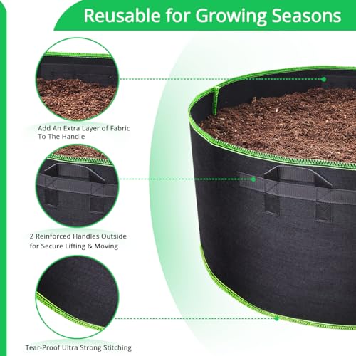4-Pack 40 Gallon Fabric Flower Pots Garden Felt Grow Bags with Handle (Black) - size: 40 Gallon 4 Pack