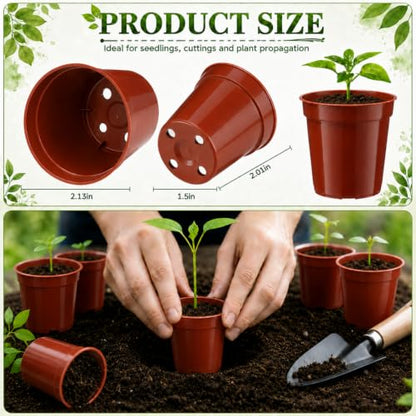 60 Pack 2 Inch Nursery Pots, Mini Plastic Plant Pots for Seedlings(Brown) - color: Brown