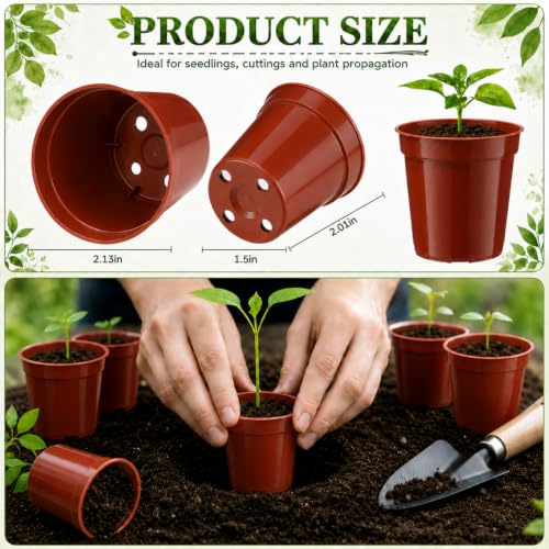 240 Pack 2 Inch Nursery Pots, Mini Plastic Plant Pots for Seedlings(Brown) - color: Brown