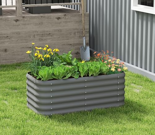 Besebay Galvanized Raised Garden Bed, Outdoor Planter Bed, - color: Dark Grey, size: 4x2x1.5ft