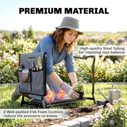 Outsunny Garden Kneeler and Seat with Tool Pouch, Gray - color: Grey