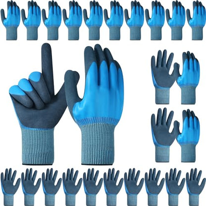 Mimorou 12 Pairs Waterproof Work Gloves Double Coated Rubber - size: Medium