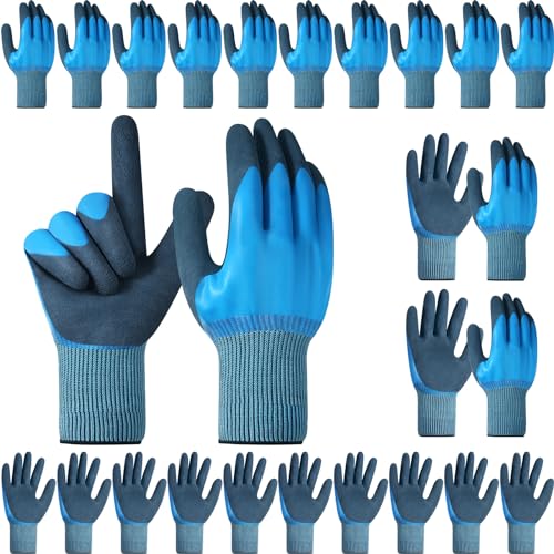 Mimorou 12 Pairs Waterproof Work Gloves Double Coated Rubber - size: X-Large (Pack of 12)