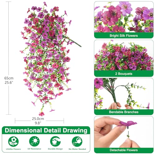 Homsunny Artificial Hanging Flowers for Spring Outdoor Planter - color: Purple + Orchid