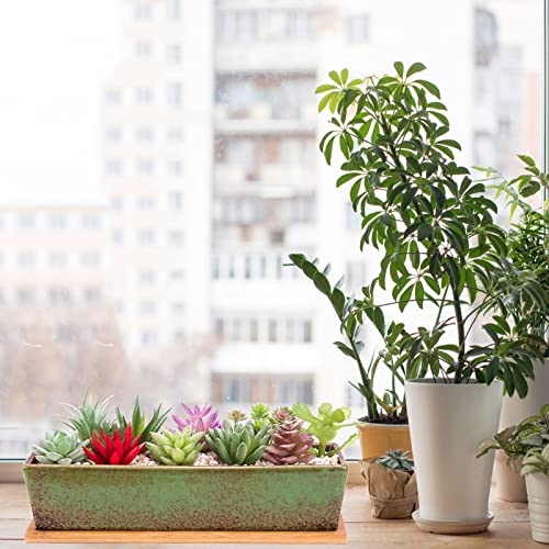 Succulent Pots, 12'' Large Long Rectangle Succulent Planter Pots with Drain - color: Green