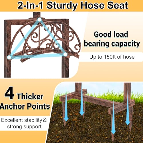 Garden Hose Holder, Vintage Hose Reel Stand with Shepherd Hook - style: Vintage Bronze