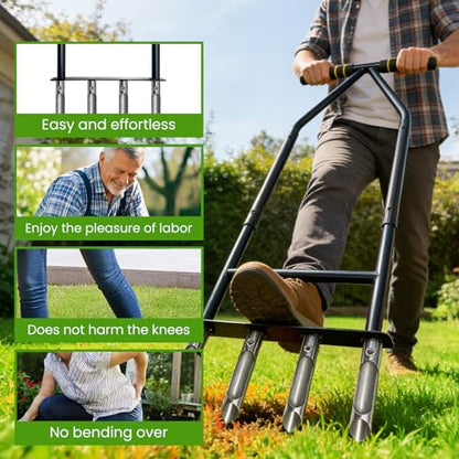 Aerator Lawn Tool,Stainless Steel Core Aerator Lawn Tool with 4 Hollow Tine
