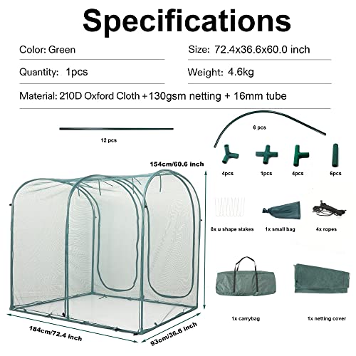 Poray Large Tunnel 73''x37''x61''Plant Netting Cover,5FT Tall Crop Cage Tomato Netting,Pest Guard Cover for Vegetables &Fruits,Durable Gardening Net for Plant and Animal - style: 73*37*61inches Tunnel Net