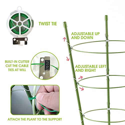 8 Pack Tomato Cage, 18 inches Plant Support Cages for Garden, Upgrade Garden Plant Stakes with Adjustable Rings, Plants Trellis for Tomato, Flower, Climbing Plants, with Twist Tie