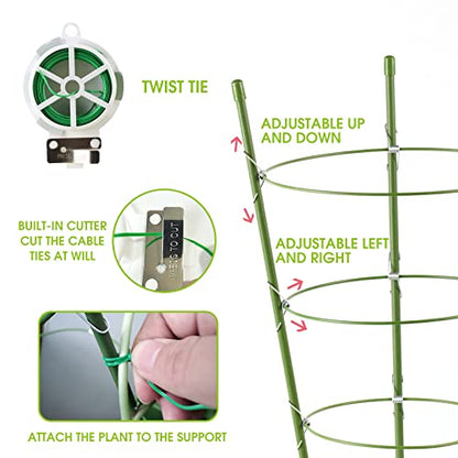 8 Pack Tomato Cage, 18 inches Plant Support Cages for Garden, Upgrade Garden Plant Stakes with Adjustable Rings, Plants Trellis for Tomato, Flower, Climbing Plants, with Twist Tie