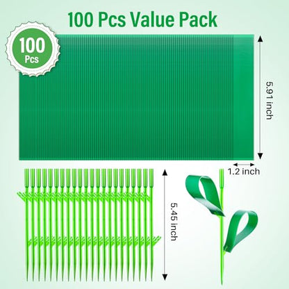100 Pcs Gnat Sticky Traps for Plants, Sticky Traps for Gnats with 20 Stakes to Control, Aphids, Plant Bug, Mosquito Bits and Whiteflies(Green) - color: Green