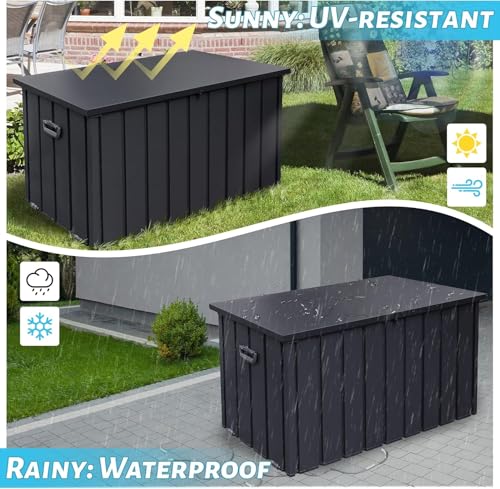 190 Gallon Galvanized Steel Storage Shed, Lockable Rolling Outdoor Box, 49" - color: Dark Gray-B