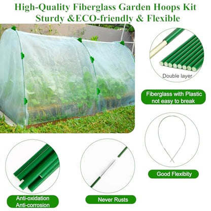 60Pcs Greenhouse Hoops Grow Tunnel Wide, 8FT Rust-Free Fiberglass Support Garden Hoops Kit for Raised Beds Plant Cloth Row Cover Netting-DIY Plant Support Garden Hoop for Netting-40Pcs Clips - style: 60 PCS