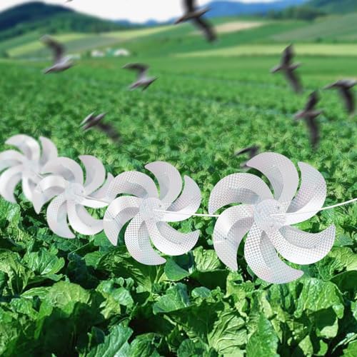 10 Meters 8 Pieces Windmills Reflective Bird Repellent, 12 Inches Silver Wind Spinners for Outdoor Yard Garden Lawn Farm Decor to Scare Birds, Large Shiny Rotating Pinwheels for Animal Deterrent