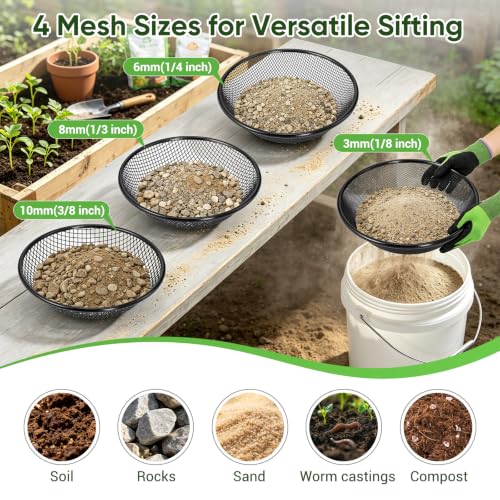 4PCS Soil Sifter for Gardening, Dirt Sifters Fit 5 Gallon Bucket