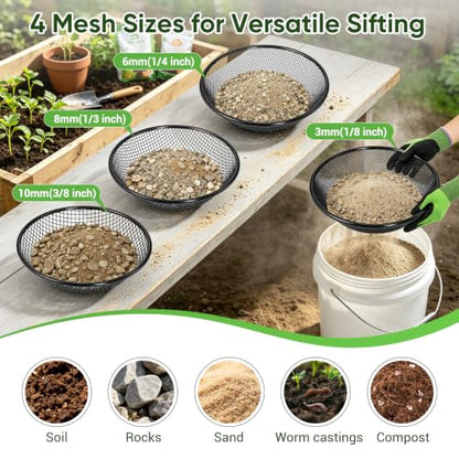 4PCS Soil Sifter for Gardening, Dirt Sifters Fit 5 Gallon Bucket