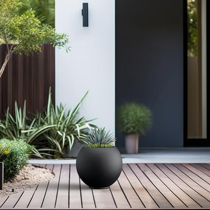 Kante Small Round Sphere Black Concrete Planter 11" Dia, Outdoor - color: Black, size: 11"w x 9.4"h