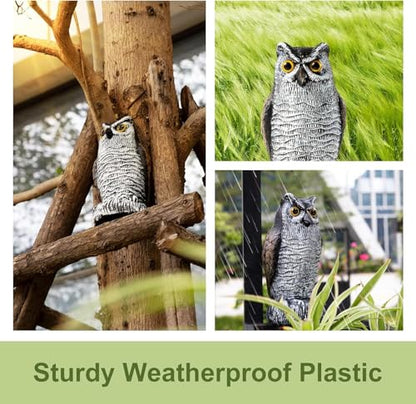 Owl Decoys for Bird Deterrent - Weatherproof Bird Repellent Devices for Outdoor Use - Plastic Owls to Scare Birds Away and Control Garden Pests