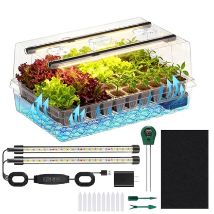 Adawook Self-Watering Seed Starter Tray with Grow Lights, Seed Starter Kit, Full Spectrum Grow Light for Seed Starting, Timing Set, Germination Tray Grow Kits with High Humidity Domes