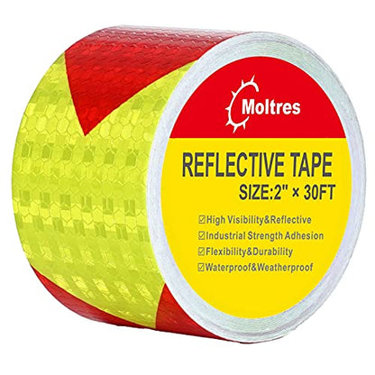 Waterproof Reflective Tape,Red & Yellow 2inch X 30Feet Conspicuity Adhesive Safety Tape,High Visibility Arrow Hazard Warning Reflector Tapes for Trucks Trailer Vehicle Outdoor Signs - color: 2" X 30ft