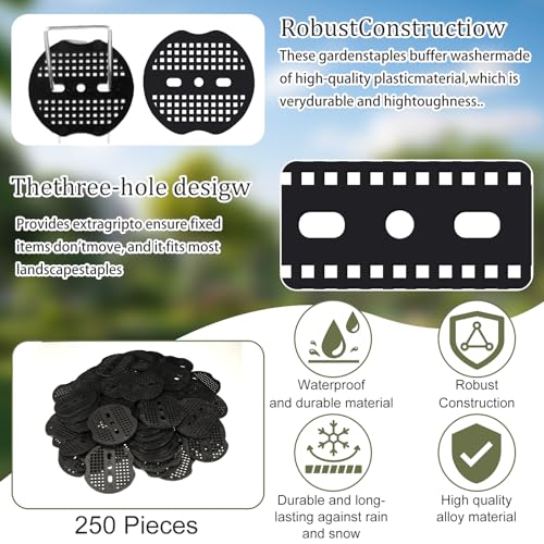 250 Pcs Landscape Staple Gasket Garden Landscape Staples Washer Pad Yard Pins Pad for Outdoor Weed Barrier Fabric Yard Tent (Black)
