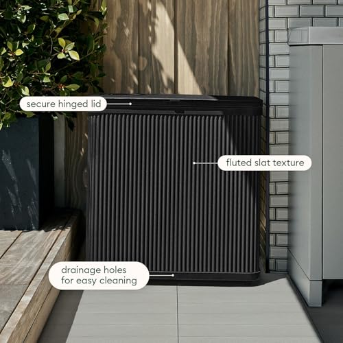 Veradek Tambour Waste Bin - Outdoor Trash Can with Dual Bag System - color: Black, size: 25" L x 11.75" W x 26.5" H