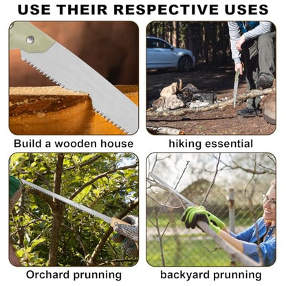 2-Pack Pruning Saw Set - 9.45" Heavy Duty Curved Blade & 9" Compact Hand Saw | SK5 Steel Blades for Tree Trimming, Wood Cutting, Camping & Gardening | Ergonomic Grip, Non-Slip